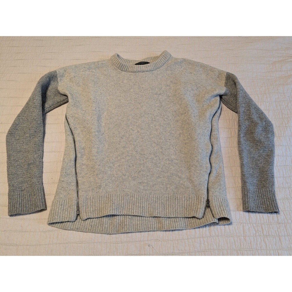 J. Crew Sweater Womens SMALL gray Merino Wool Asymmetrical Zip Crew Sweater